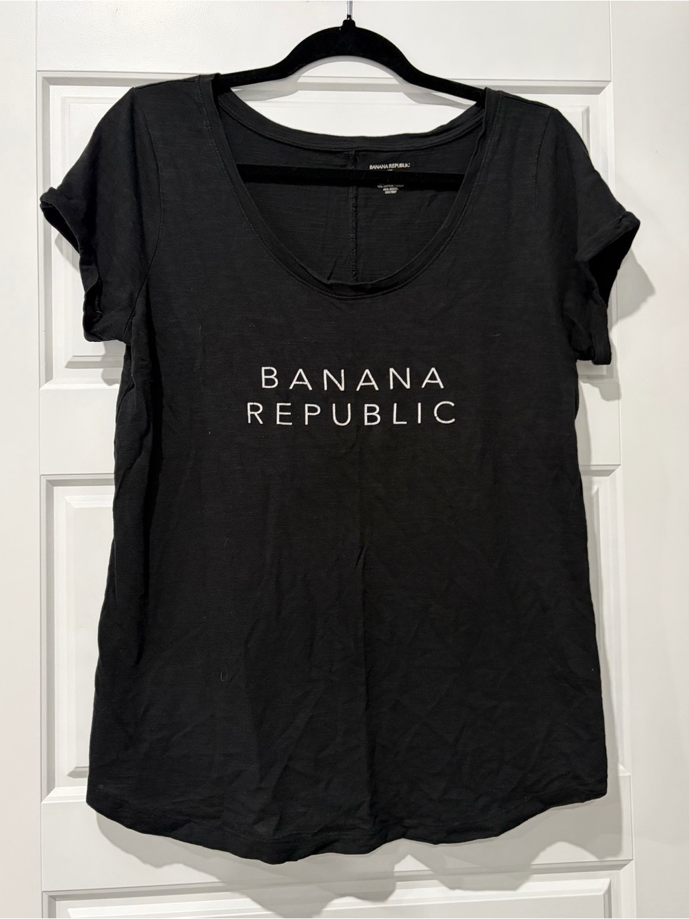 Banana Republic Black Scoop Neck Tee with White Logo